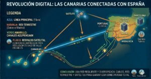 Diagrama de conexión FTTH desde Canarias hasta Madrid.